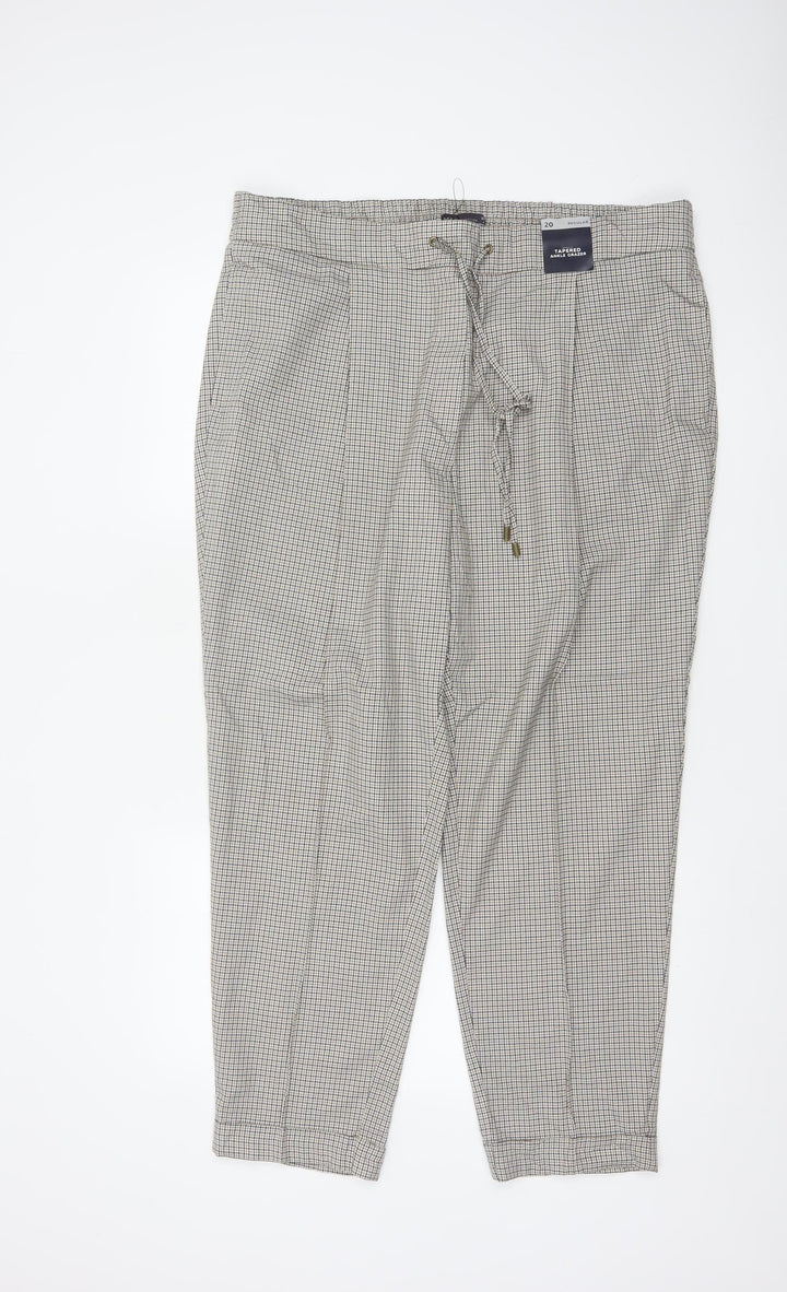 M&S Women’s Beige Check Tapered Ankle Grazer Trousers UK 20 Regular