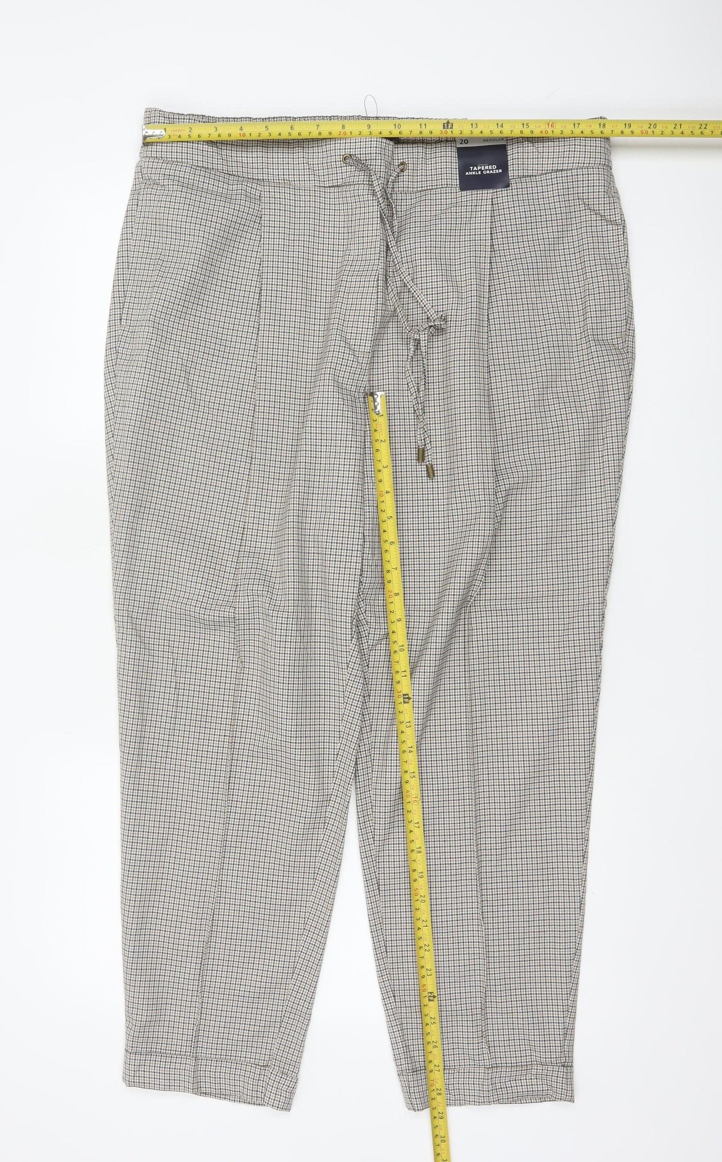 M&S Women’s Beige Check Tapered Ankle Grazer Trousers UK 20 Regular
