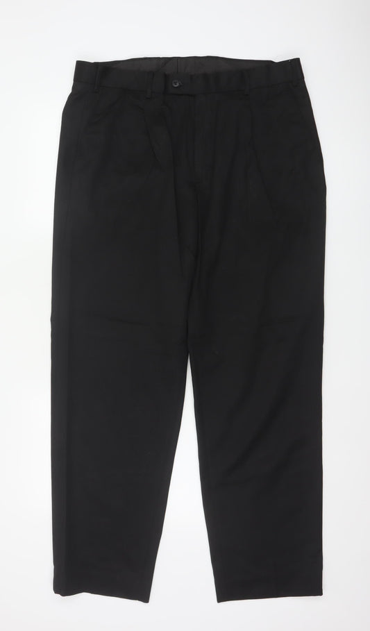Brook Taverner Men’s Black 38R Regular Fit Straight Dress Trousers