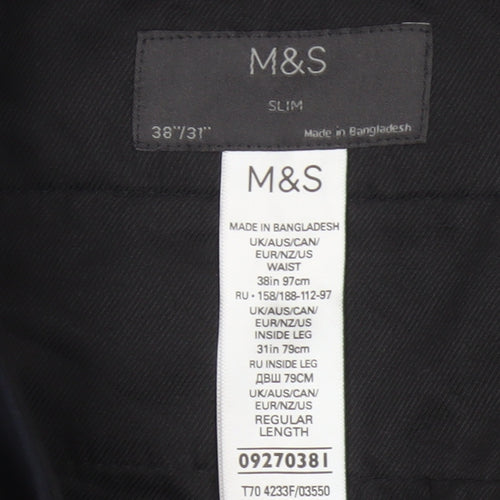 Marks & Spencer Men’s Navy 38/31 Slim Fit Dress Trousers Flat Front