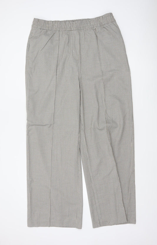 Marks and Spencer Women Beige Check Wide-Leg Trousers UK 18 Long