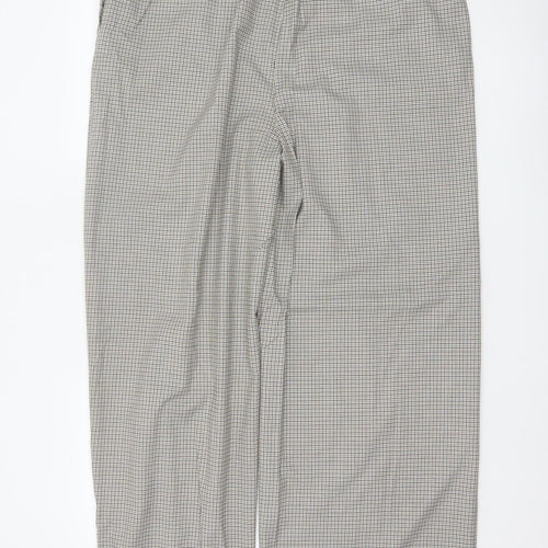Marks and Spencer Women Beige Check Wide-Leg Trousers UK 18 Long
