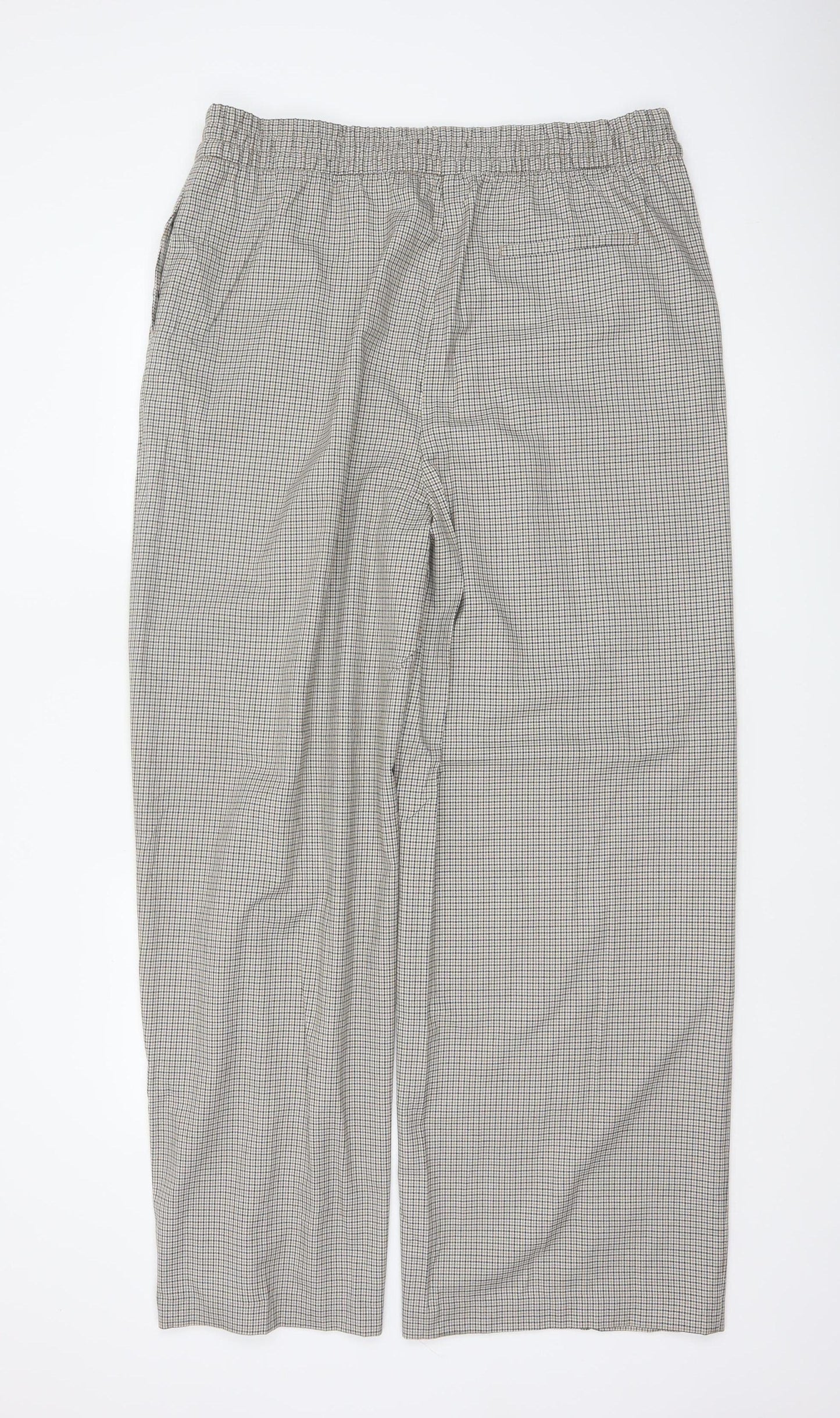Marks and Spencer Women Beige Check Wide-Leg Trousers UK 18 Long