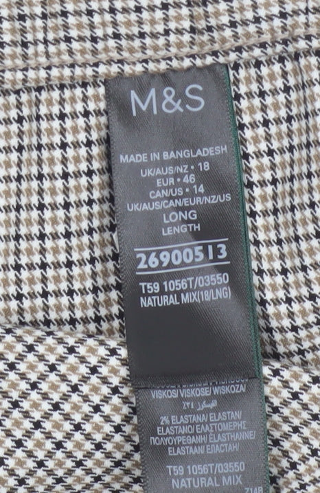 Marks and Spencer Women Beige Check Wide-Leg Trousers UK 18 Long