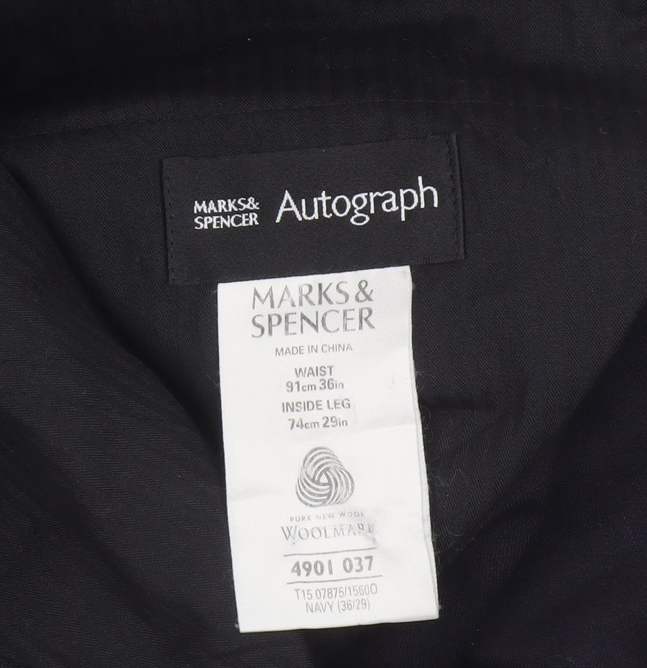 Marks & Spencer Autograph Men’s Blue 36 Wool Dress Trousers 36/29