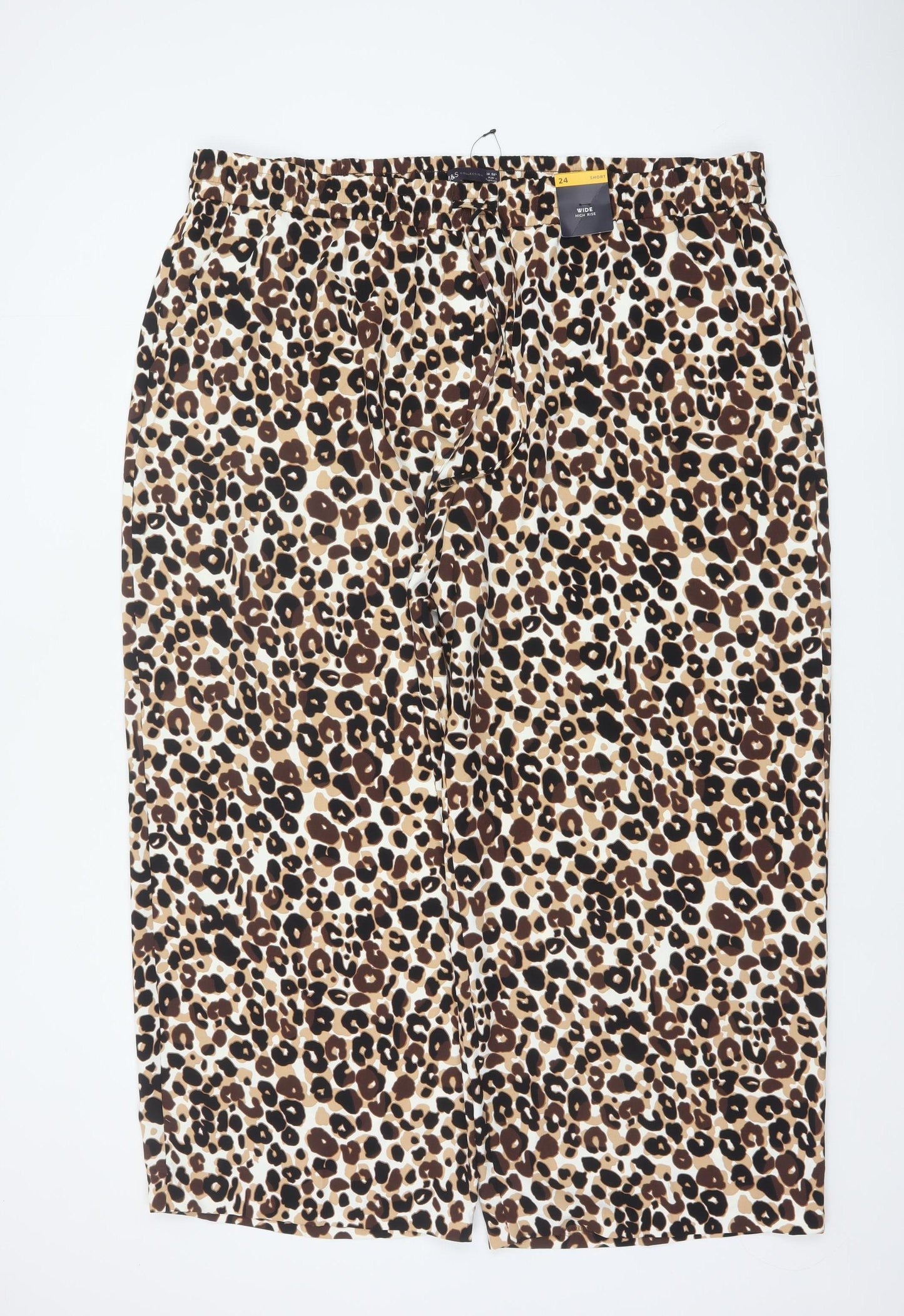 Marks & Spencer Women's Brown Leopard Print Size 24 Wide-Leg Trousers