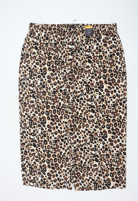 Marks & Spencer Women's Brown Leopard Print Size 24 Wide-Leg Trousers