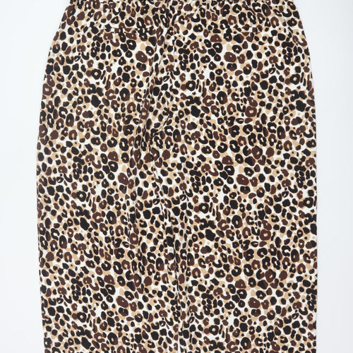 Marks & Spencer Women's Brown Leopard Print Size 24 Wide-Leg Trousers