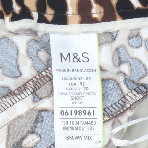 Marks & Spencer Women's Brown Leopard Print Size 24 Wide-Leg Trousers