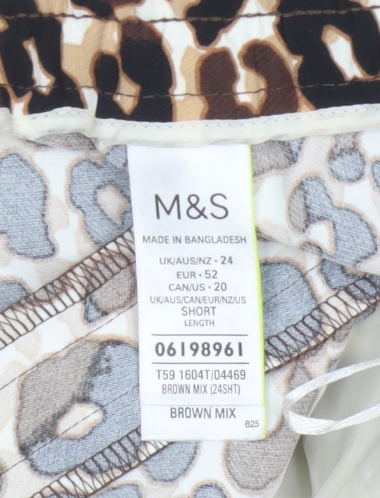 Marks & Spencer Women's Brown Leopard Print Size 24 Wide-Leg Trousers