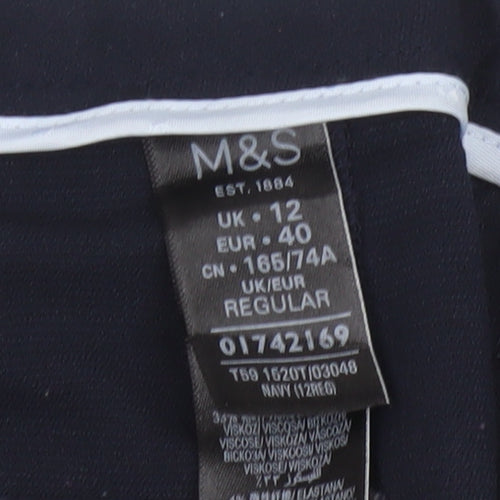 Marks & Spencer Women Blue UK 12 Regular Straight Work Trousers