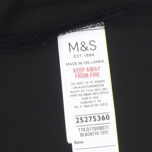Marks and Spencer Girls Black 14-15 Years A-Line Knee Length Skort NWT
