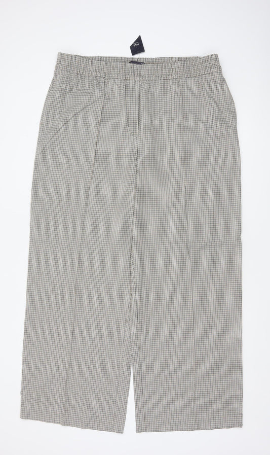 Marks & Spencer Women's Beige Check Wide-Leg Trousers UK 20 Regular