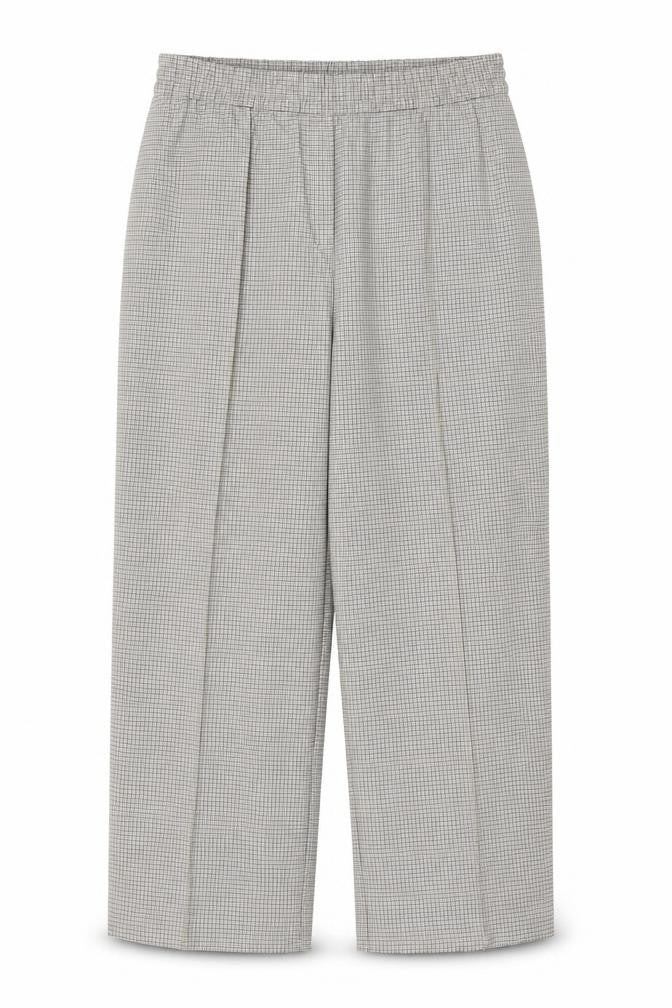 Front view of Marks & Spencer Women's Beige Check Wide-Leg Trousers UK 20 Regular