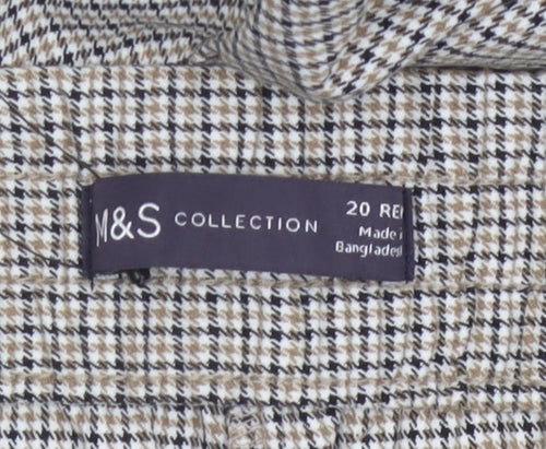 Marks & Spencer Women's Beige Check Wide-Leg Trousers UK 20 Regular