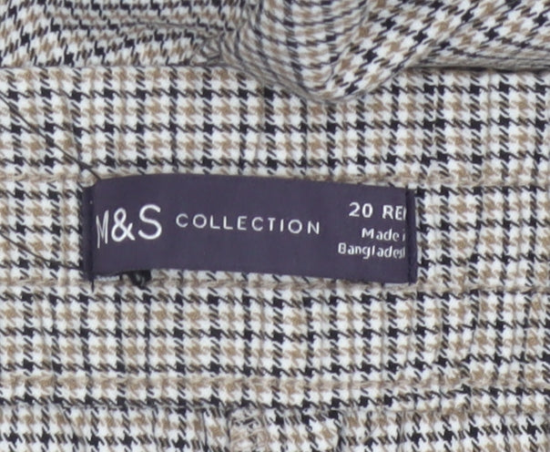 Marks & Spencer Women's Beige Check Wide-Leg Trousers UK 20 Regular