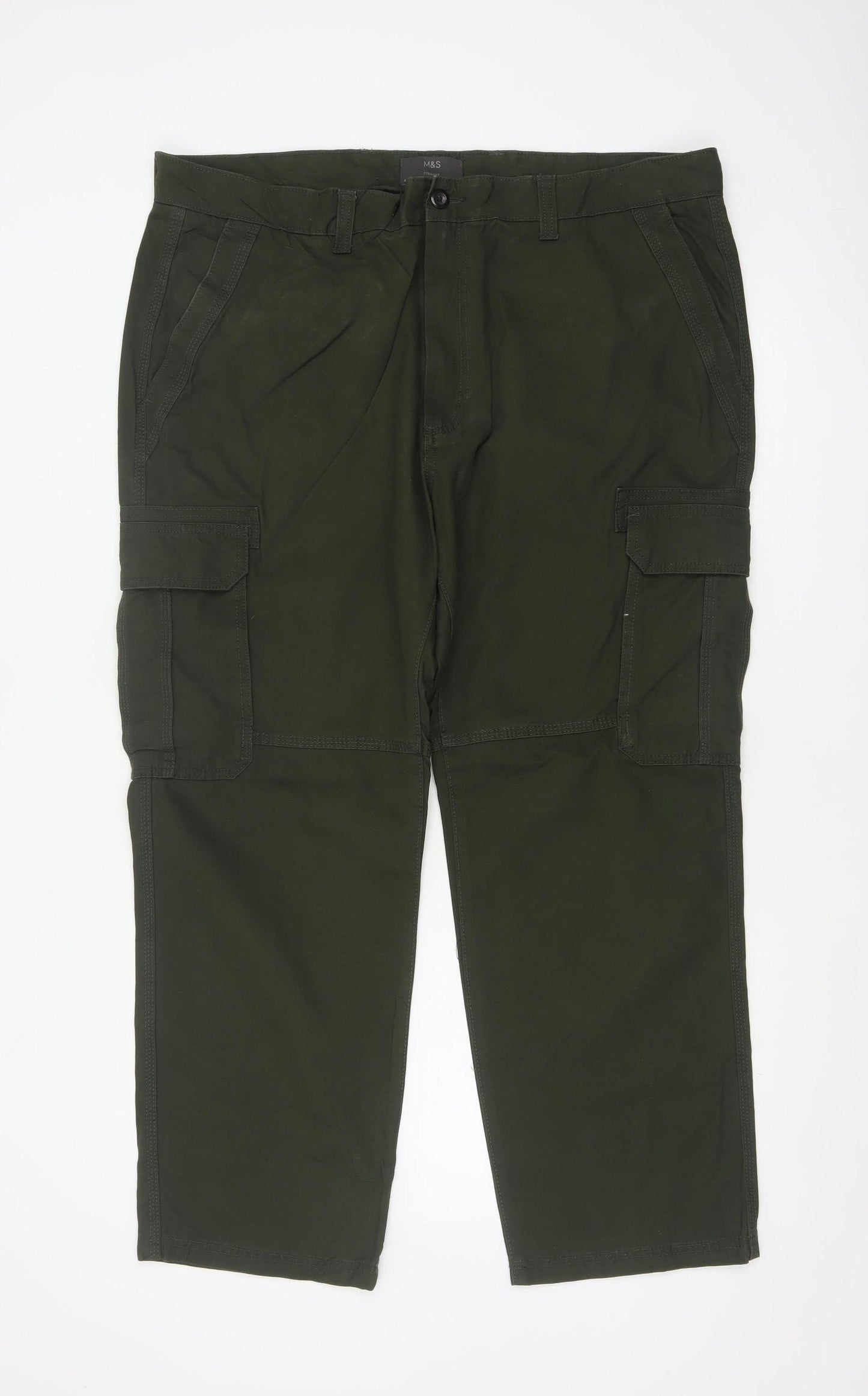 Marks and Spencer Men’s Green 42in 29in Straight Cargo Trousers