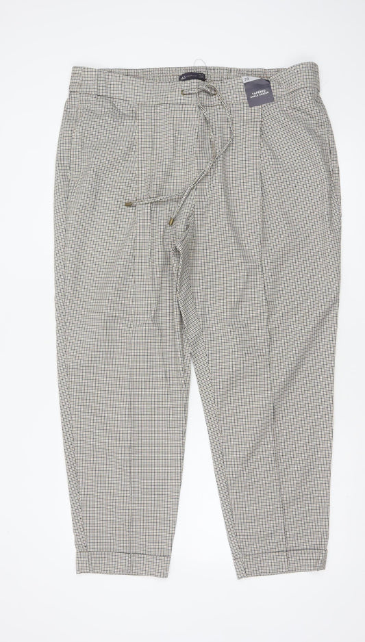 Marks and Spencer Women Beige Check Tapered Ankle Grazer Trousers UK 20