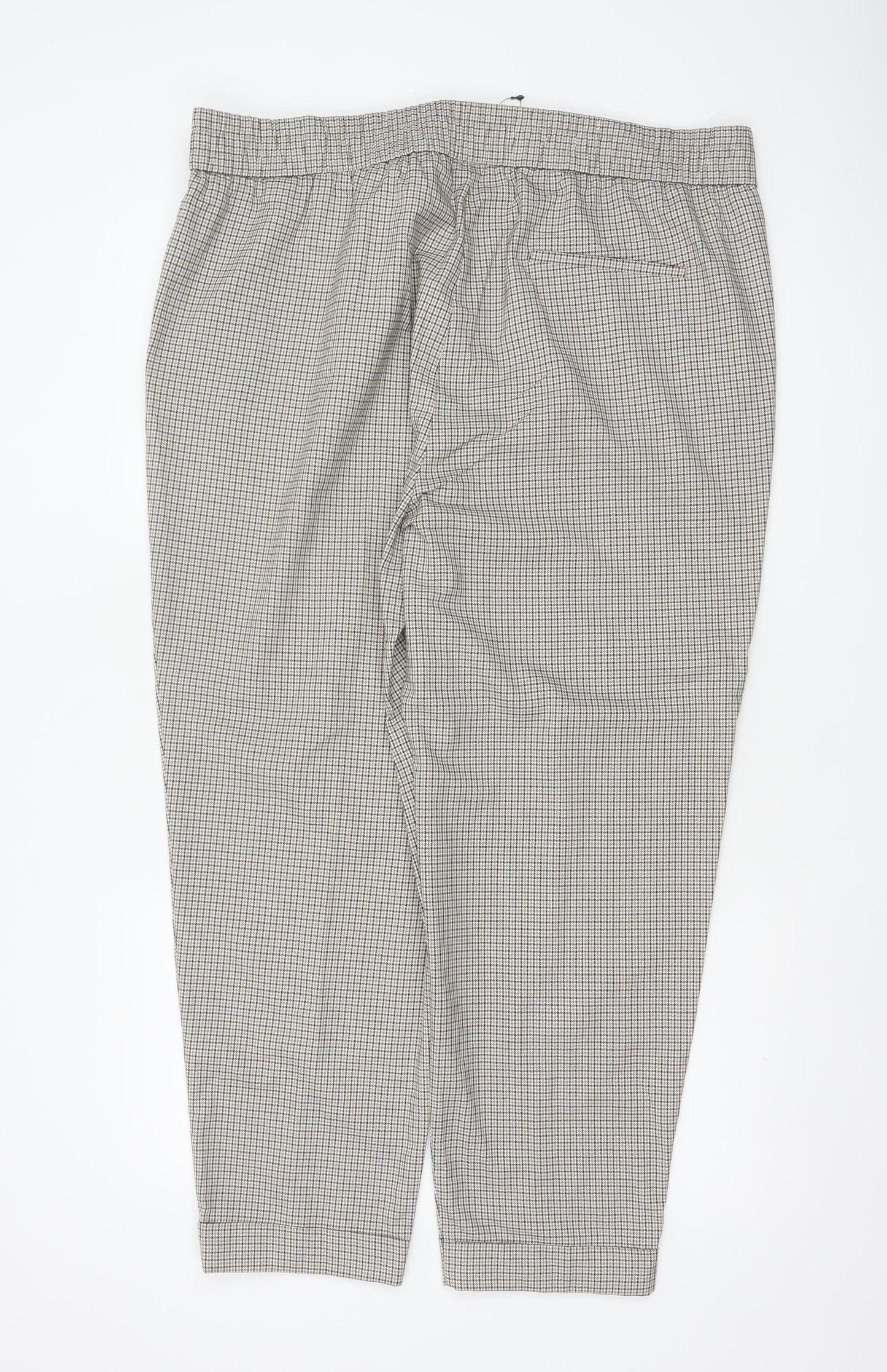 Marks and Spencer Women Beige Check Tapered Ankle Grazer Trousers UK 20