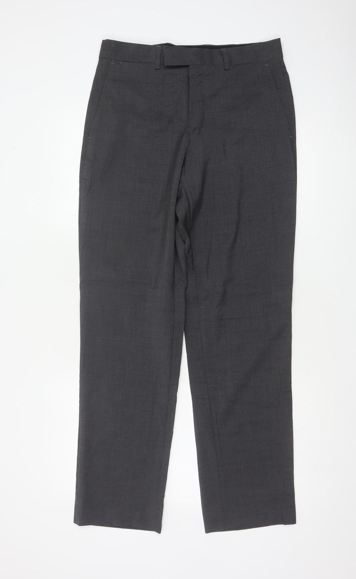 Jaeger Women’s Grey UK 10 Regular Wool Straight Leg Tailored Trousers
