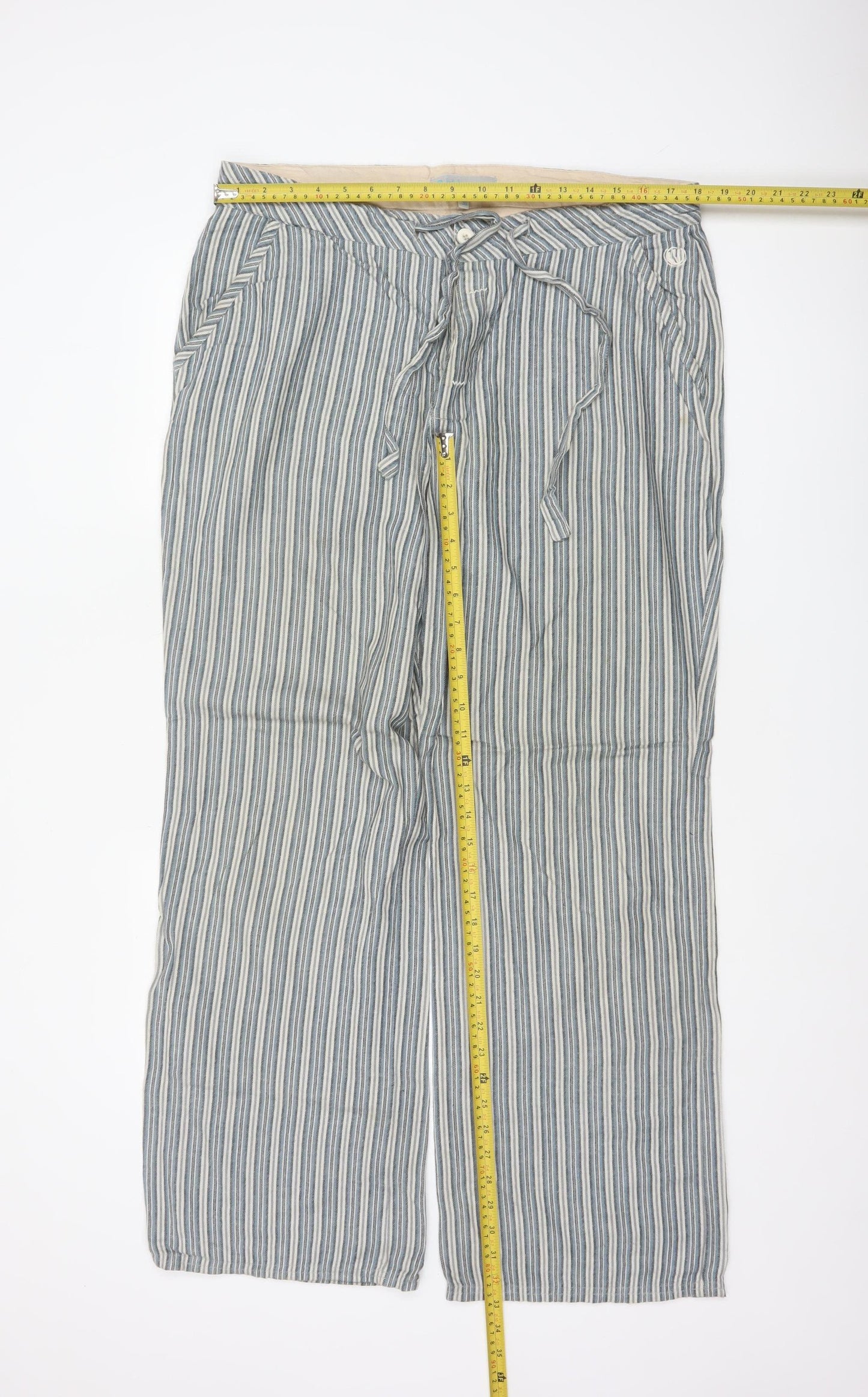 Fit Five Men’s Blue Stripe Cotton Drawstring Wide-Leg Trousers 36