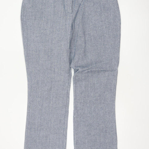 Cotton Traders Women Blue Herringbone Wool Blend Tailored Trousers UK 16