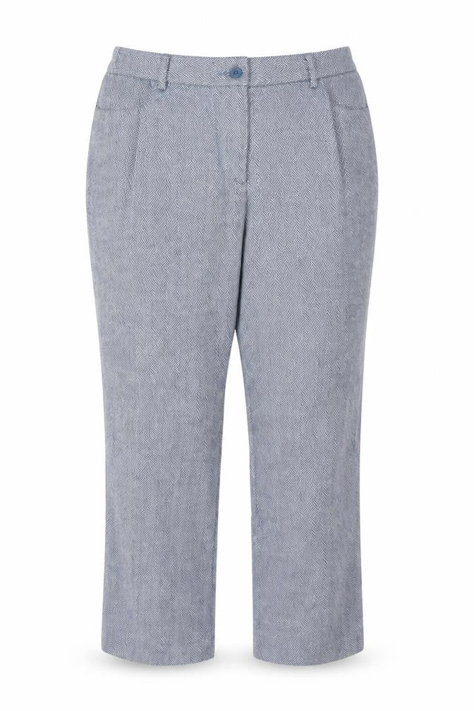 Front view of Cotton Traders Women Blue Herringbone Wool Blend Tailored Trousers UK 16