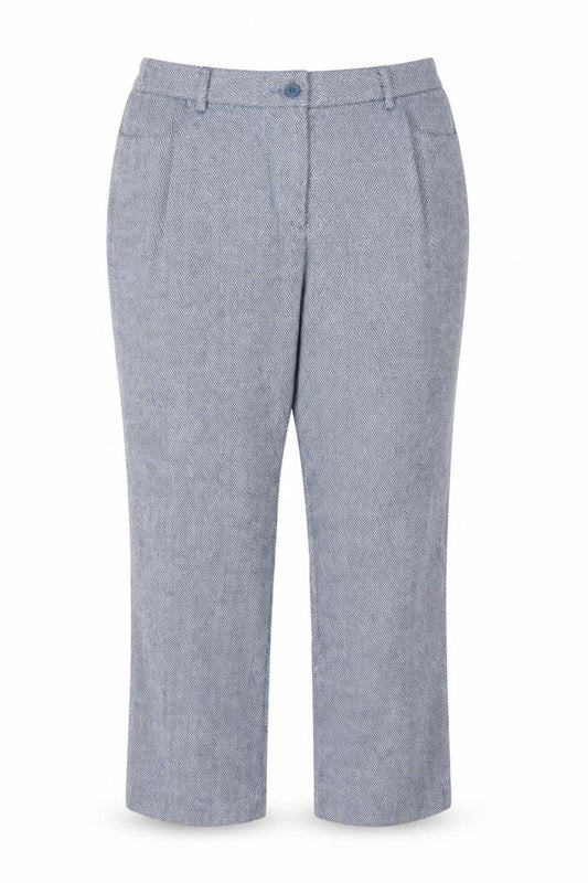Front view of Cotton Traders Women Blue Herringbone Wool Blend Tailored Trousers UK 16