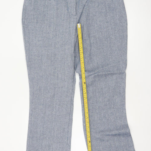 Cotton Traders Women Blue Herringbone Wool Blend Tailored Trousers UK 16