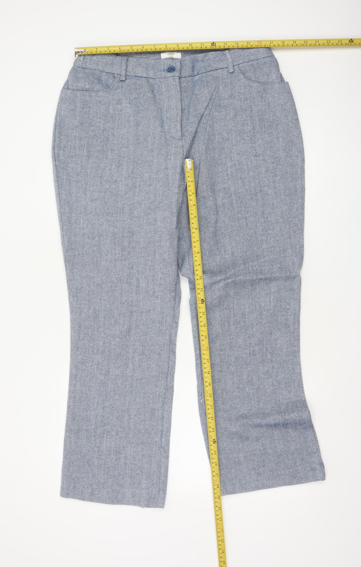 Cotton Traders Women Blue Herringbone Wool Blend Tailored Trousers UK 16