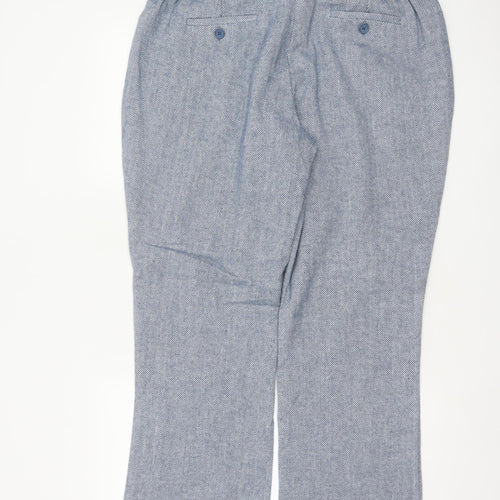Cotton Traders Women Blue Herringbone Wool Blend Tailored Trousers UK 16