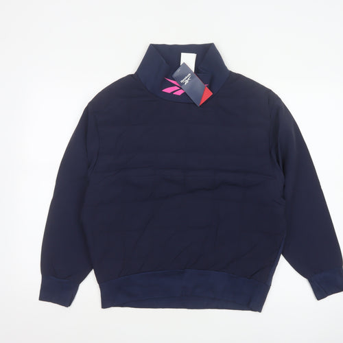 Reebok Women Navy Pink Logo High Neck Pullover Sweatshirt UK 8-10 S