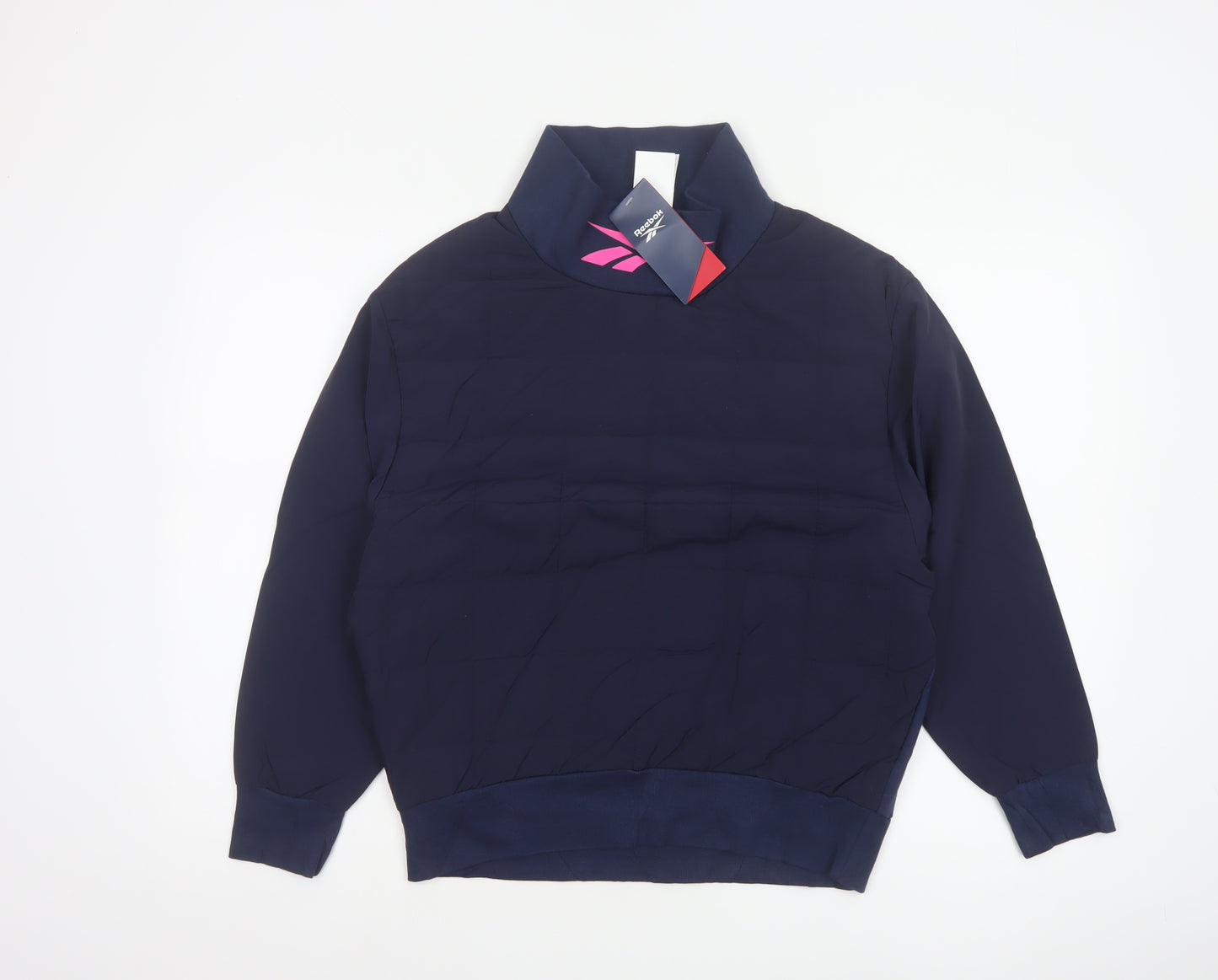 Reebok Women Navy Pink Logo High Neck Pullover Sweatshirt UK 8-10 S