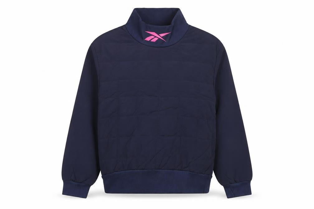 Reebok Women Navy Pink Logo High Neck Pullover Sweatshirt UK 8-10 S