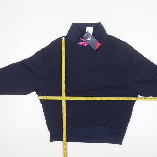 Reebok Women Navy Pink Logo High Neck Pullover Sweatshirt UK 8-10 S
