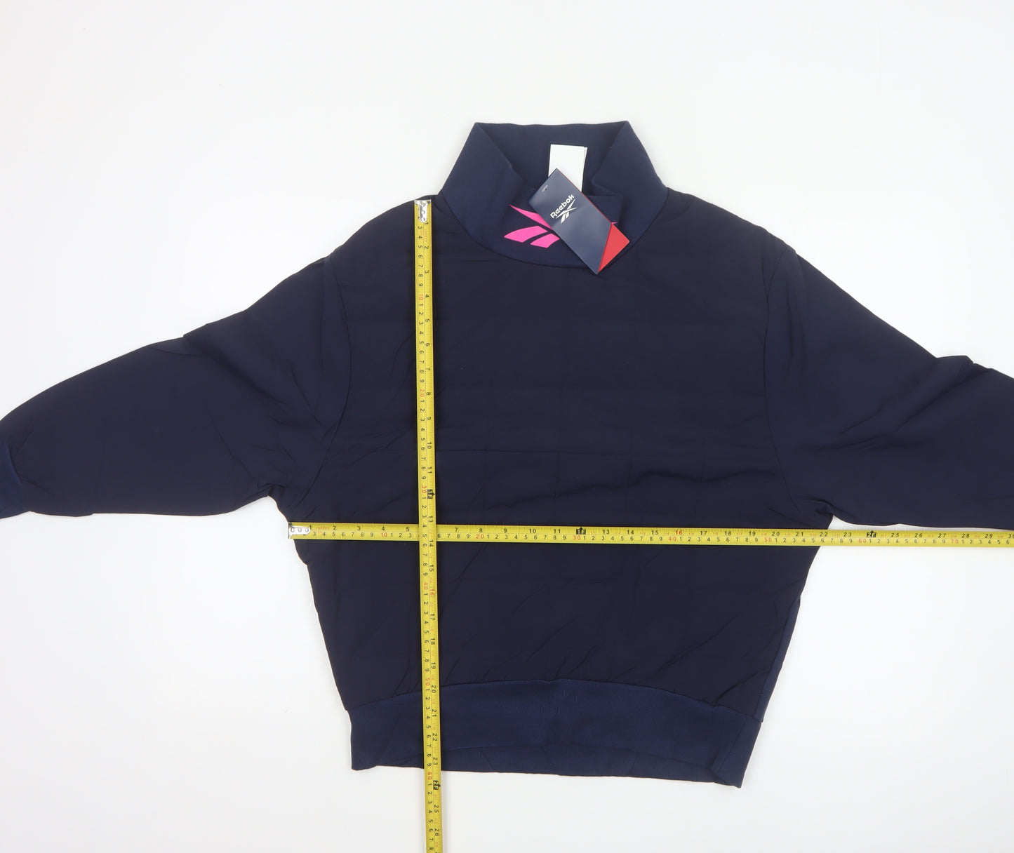 Reebok Women Navy Pink Logo High Neck Pullover Sweatshirt UK 8-10 S