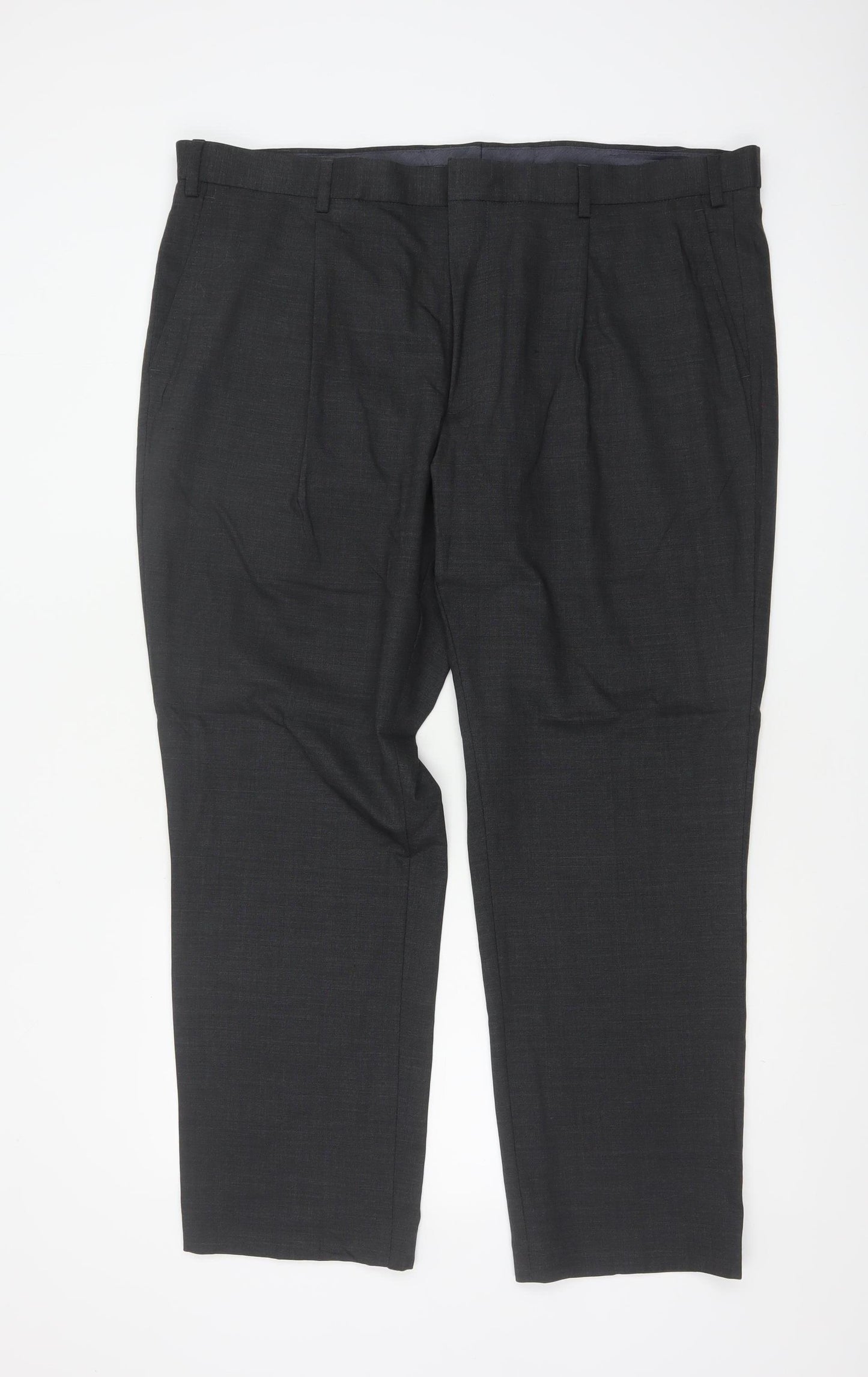 Marks & Spencer Men Grey 42 Regular Wool Blend Dress Trousers 42x29