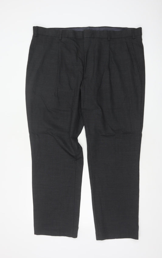 Marks & Spencer Men Grey 42 Regular Wool Blend Dress Trousers 42x29