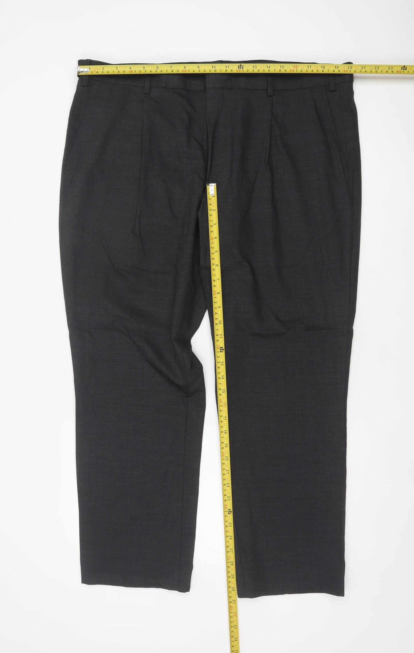Marks & Spencer Men Grey 42 Regular Wool Blend Dress Trousers 42x29