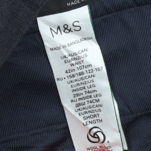 Marks & Spencer Men Grey 42 Regular Wool Blend Dress Trousers 42x29