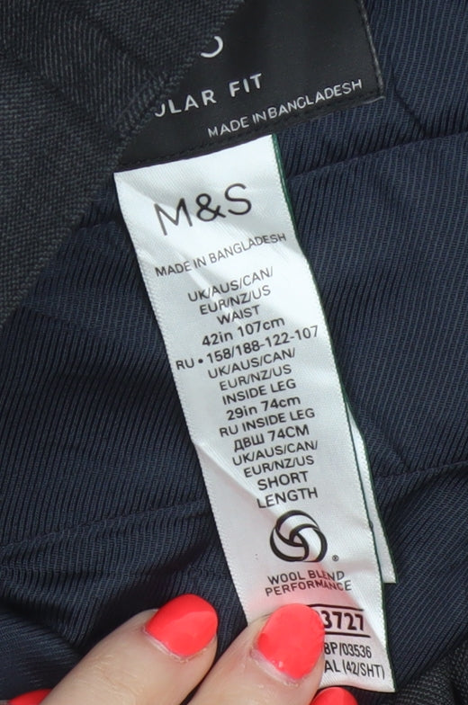 Marks & Spencer Men Grey 42 Regular Wool Blend Dress Trousers 42x29