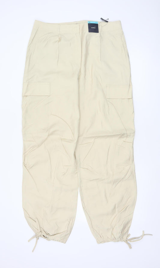 M&S Collection Women Beige Size 14 Long Modal Cargo Trousers