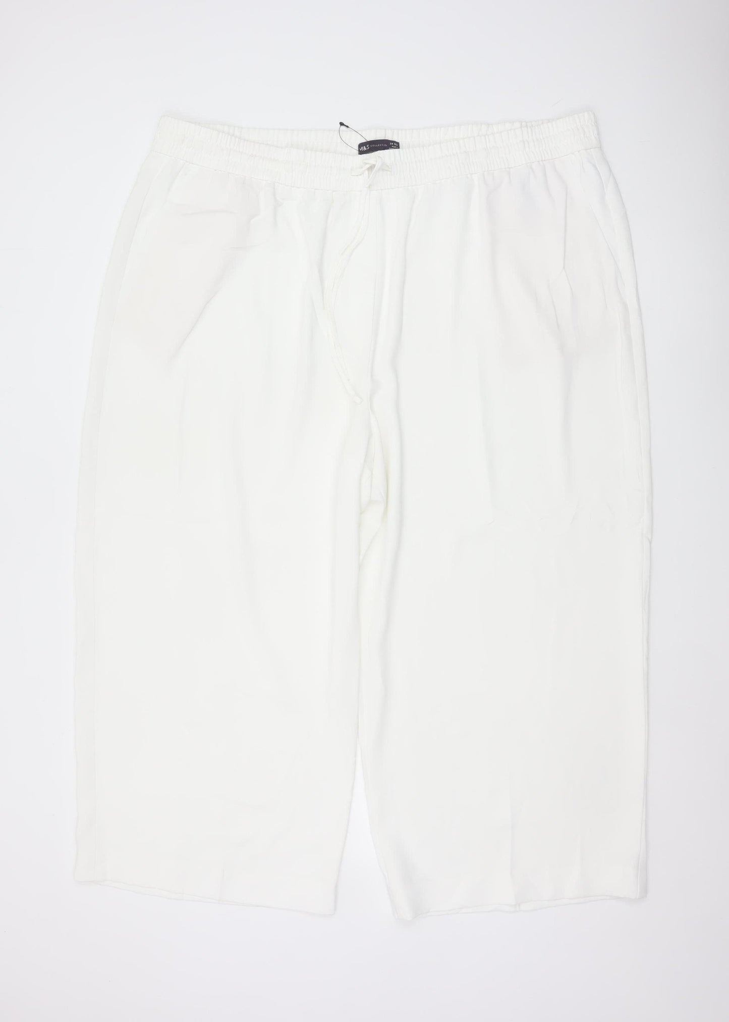M&S Women’s White Size 24 Wide-Leg Drawstring Trousers
