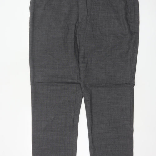 M&S Men's Grey 42in Regular Fit Wool Blend Dress Trousers 33in Leg