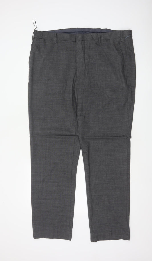 M&S Men's Grey 42in Regular Fit Wool Blend Dress Trousers 33in Leg