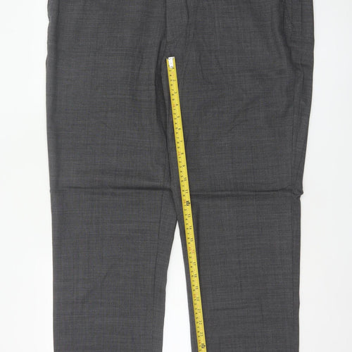 M&S Men's Grey 42in Regular Fit Wool Blend Dress Trousers 33in Leg