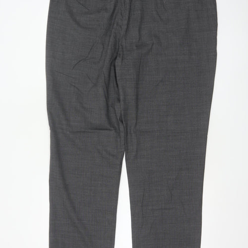 M&S Men's Grey 42in Regular Fit Wool Blend Dress Trousers 33in Leg