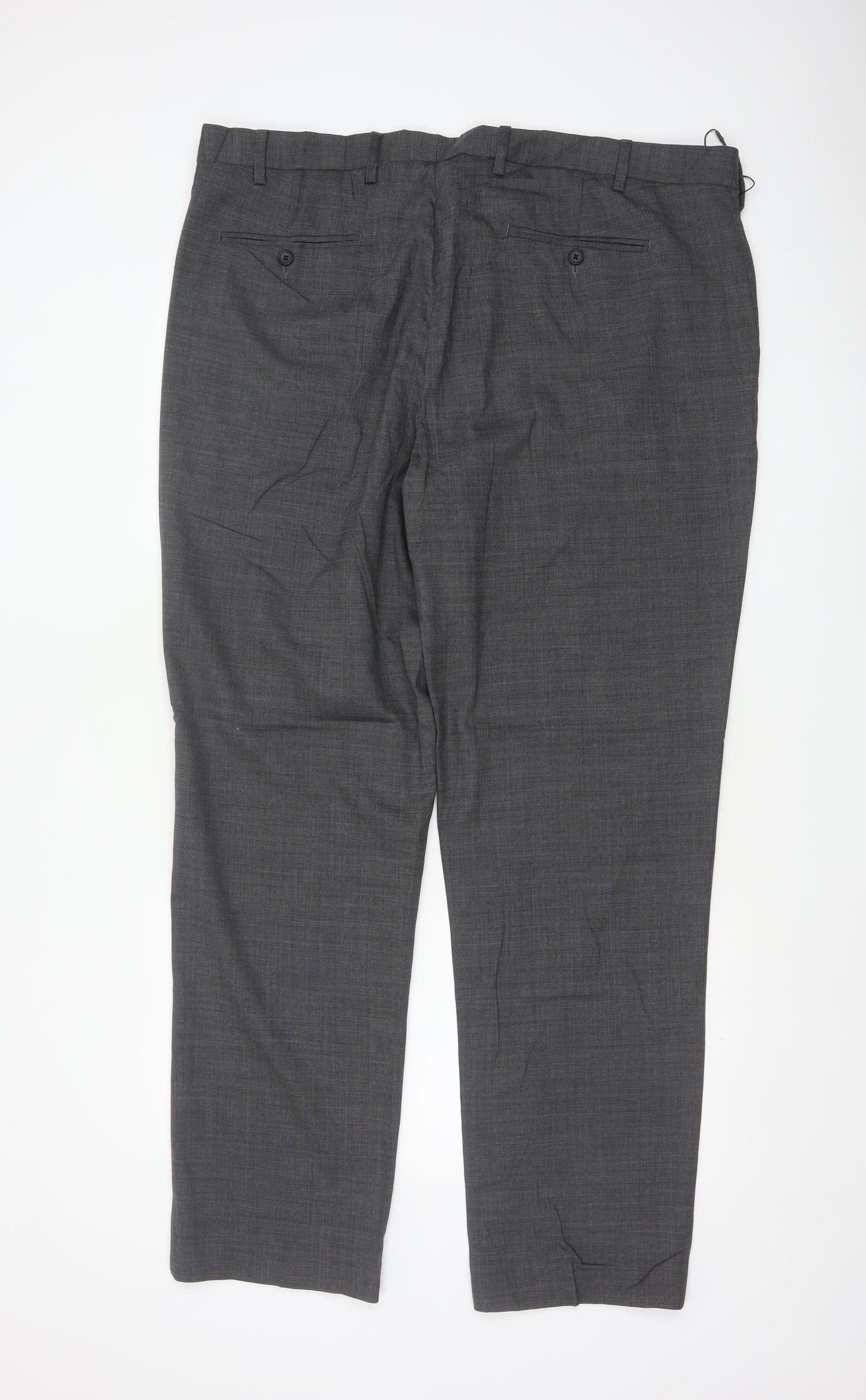 M&S Men's Grey 42in Regular Fit Wool Blend Dress Trousers 33in Leg