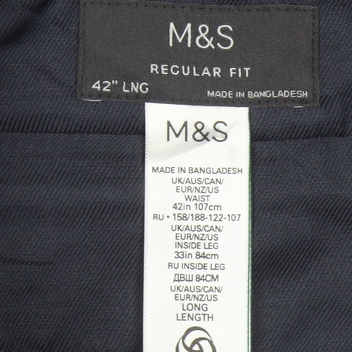 M&S Men's Grey 42in Regular Fit Wool Blend Dress Trousers 33in Leg