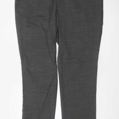 Marks and Spencer Men's Grey 44 Wool Blend Regular Fit Dress Trousers